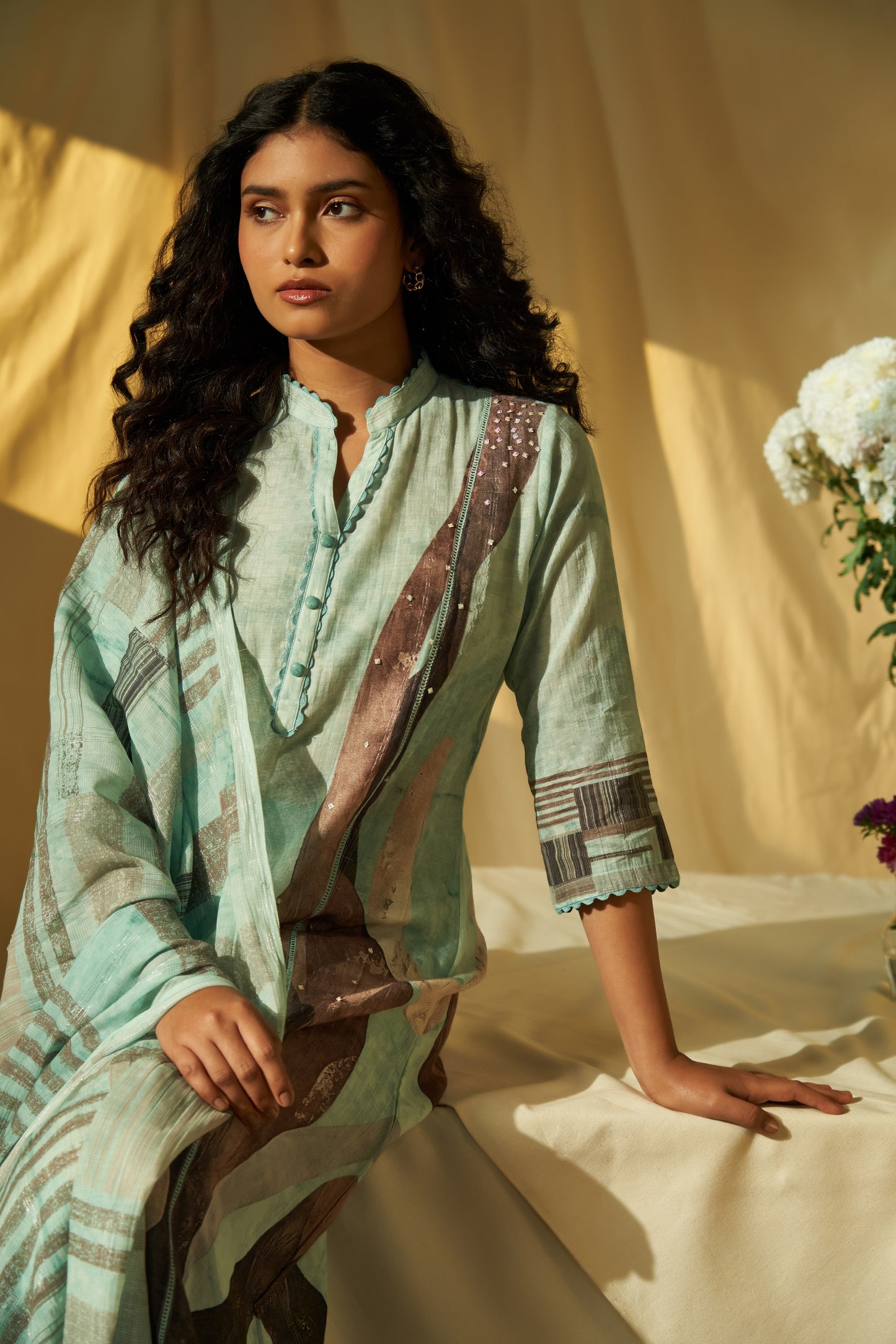 Pace Linen Dupatta Set