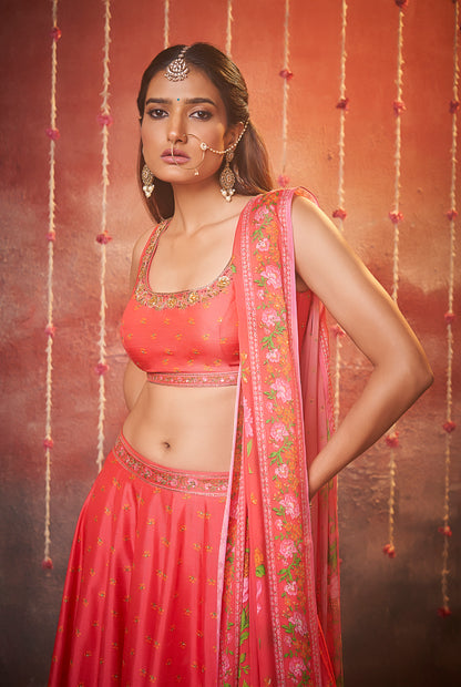 Morni Tomato Lehenga Choli Set