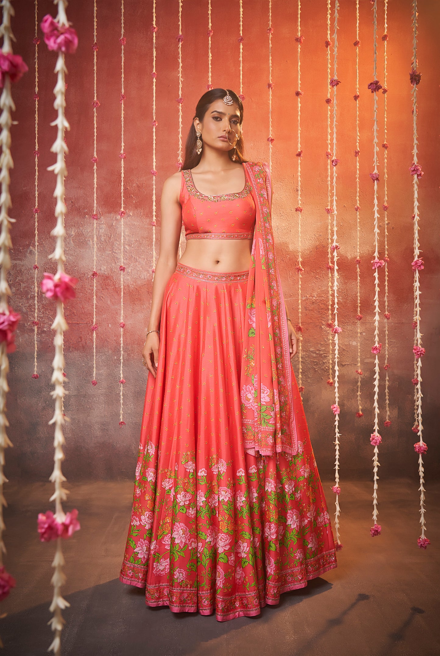 Morni Tomato Lehenga Choli Set