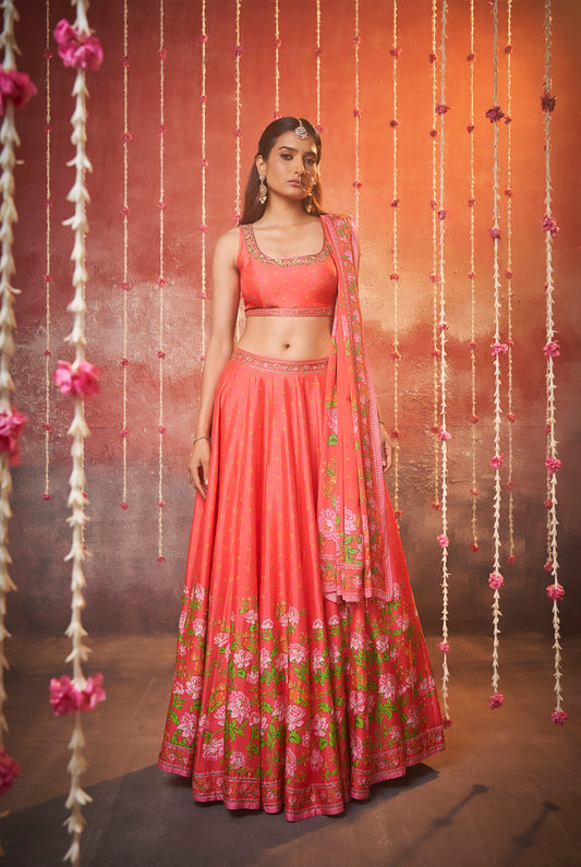 Morni Tomato Lehenga Choli Set