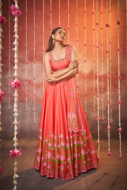 Morni Tomato Lehenga Choli Set