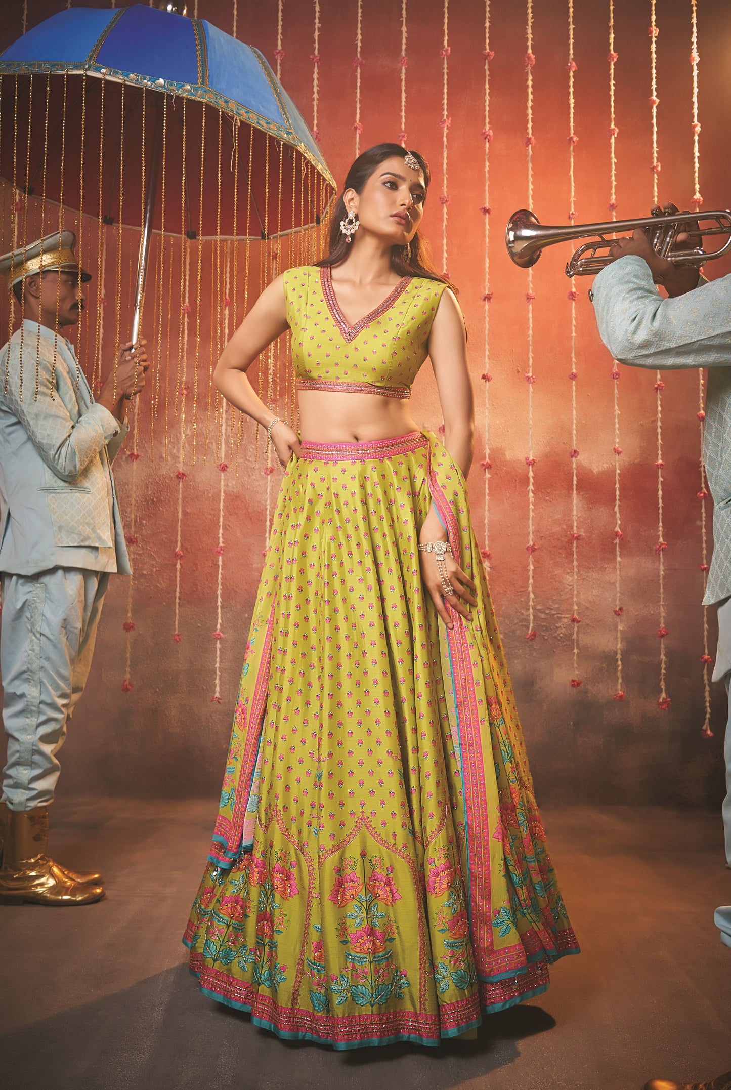 Jhilmil Parrot Green Lehenga Choli Set