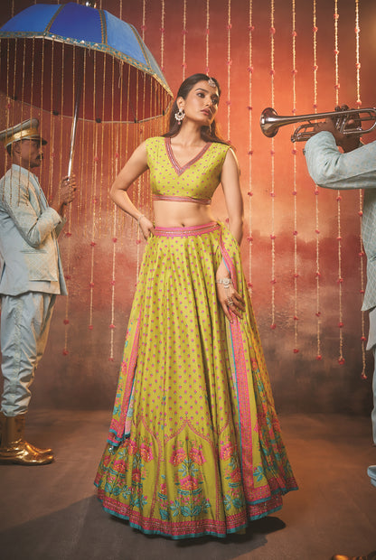 Jhilmil Parrot Green Lehenga Choli Set