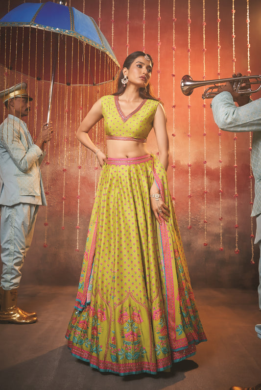 Jhilmil Parrot Green Lehenga Choli Set