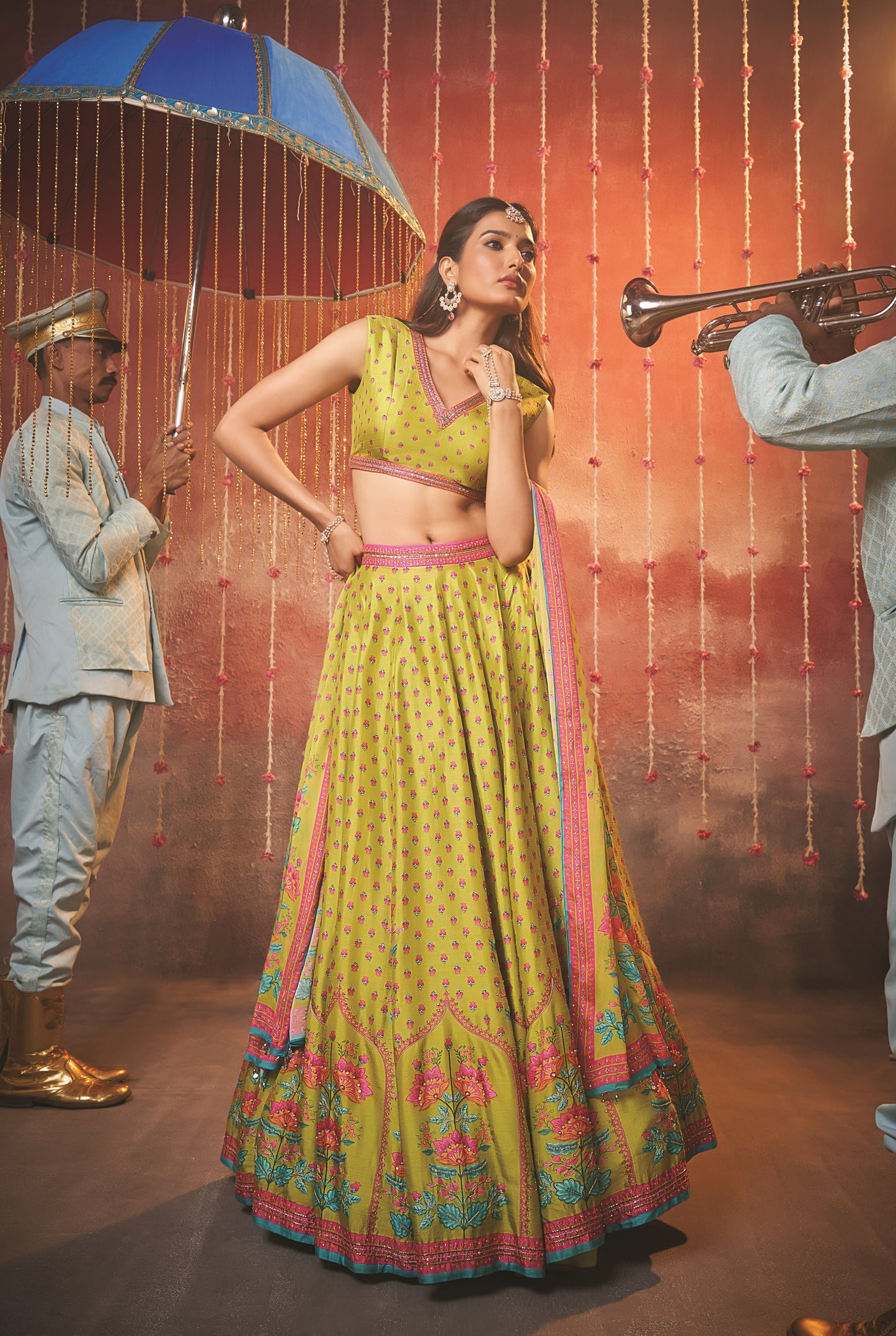 Jhilmil Parrot Green Lehenga Choli Set