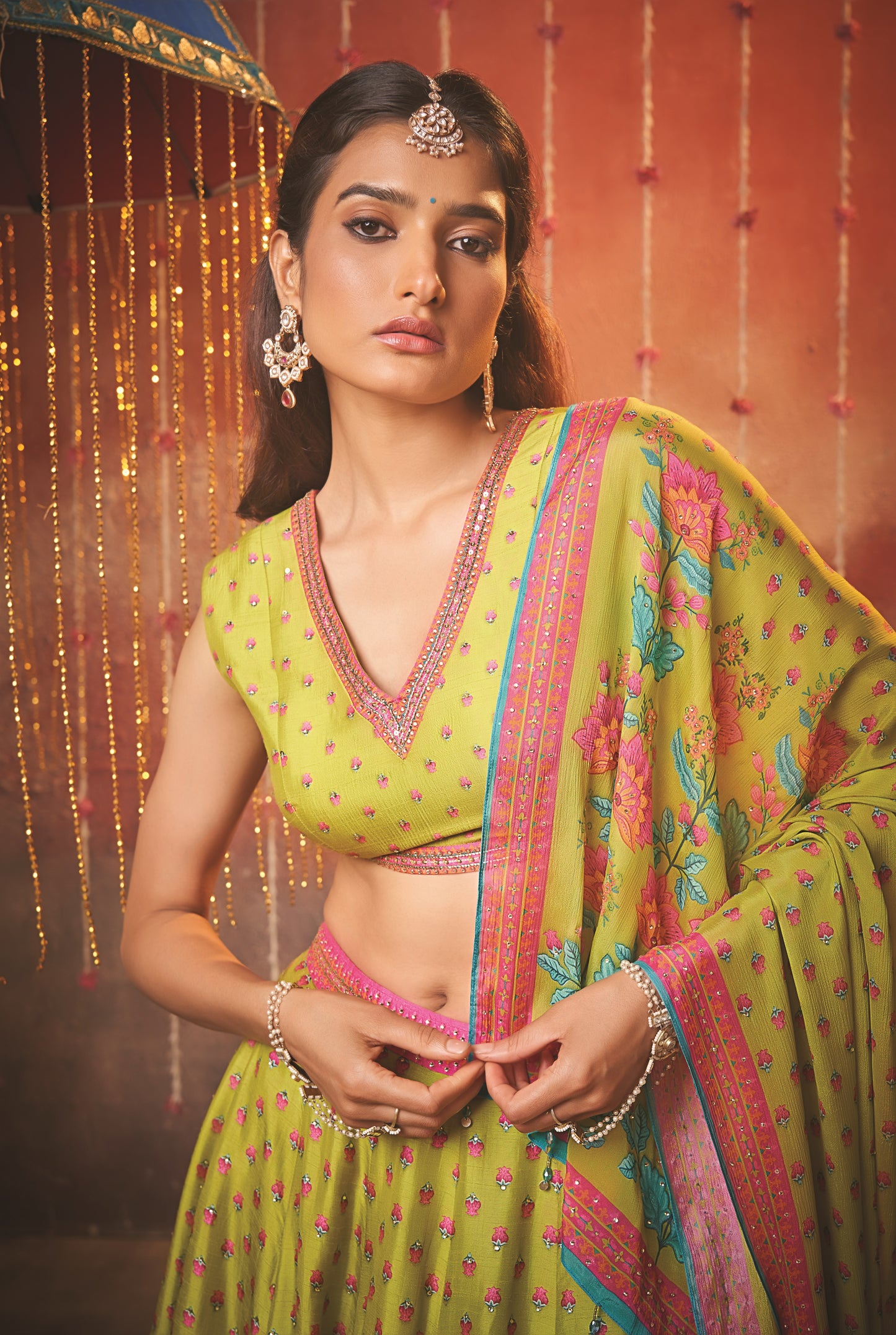 Jhilmil Parrot Green Lehenga Choli Set