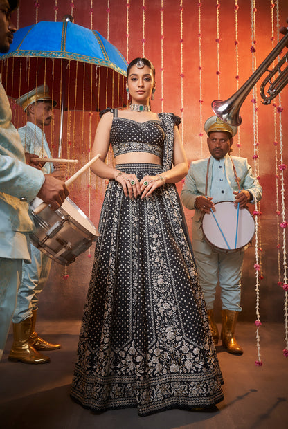 Chamak Black and White Lehenga Choli Set