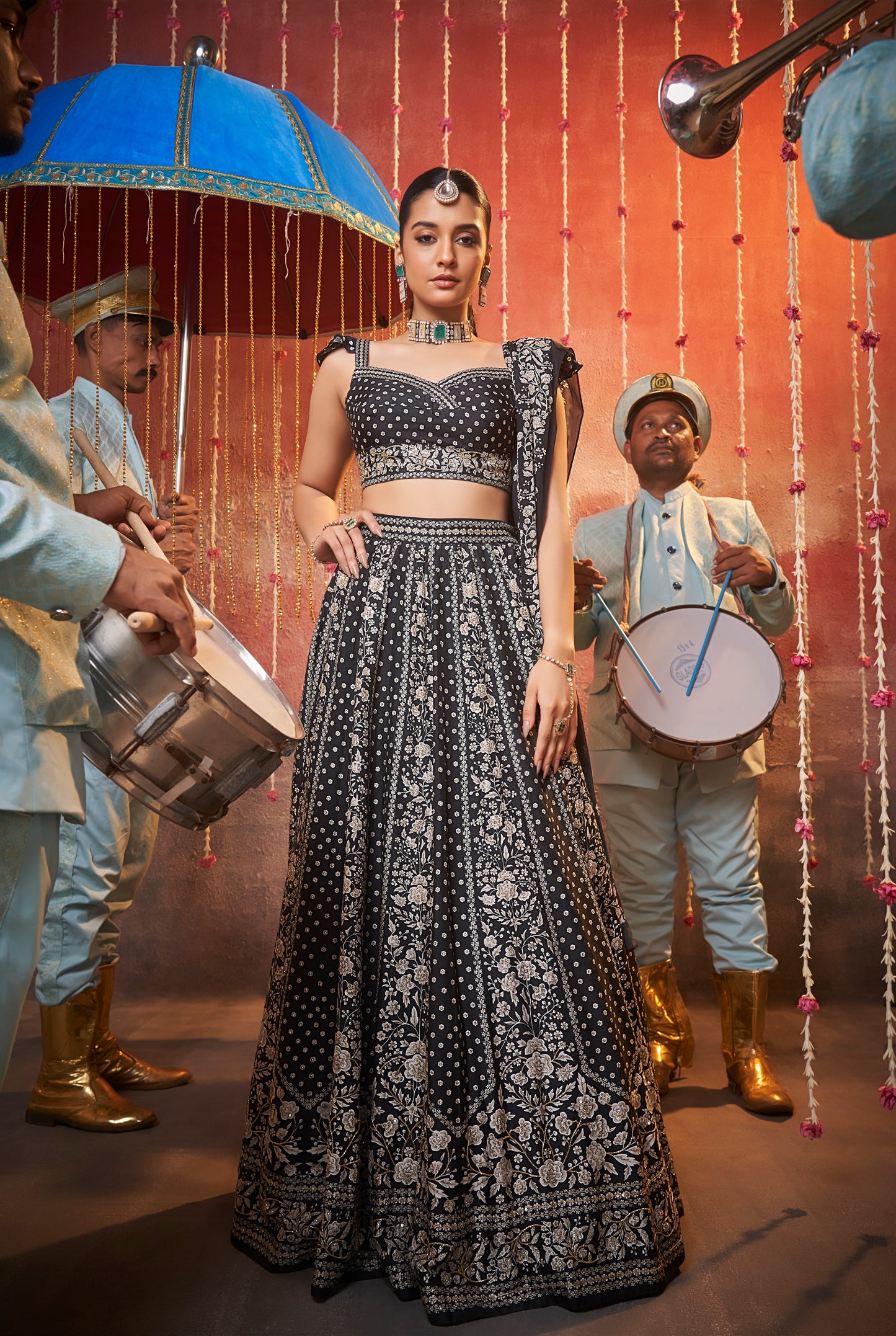Chamak Black and White Lehenga Choli Set