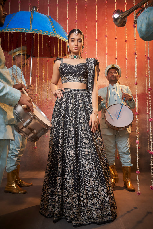 Chamak Black and White Lehenga Choli Set