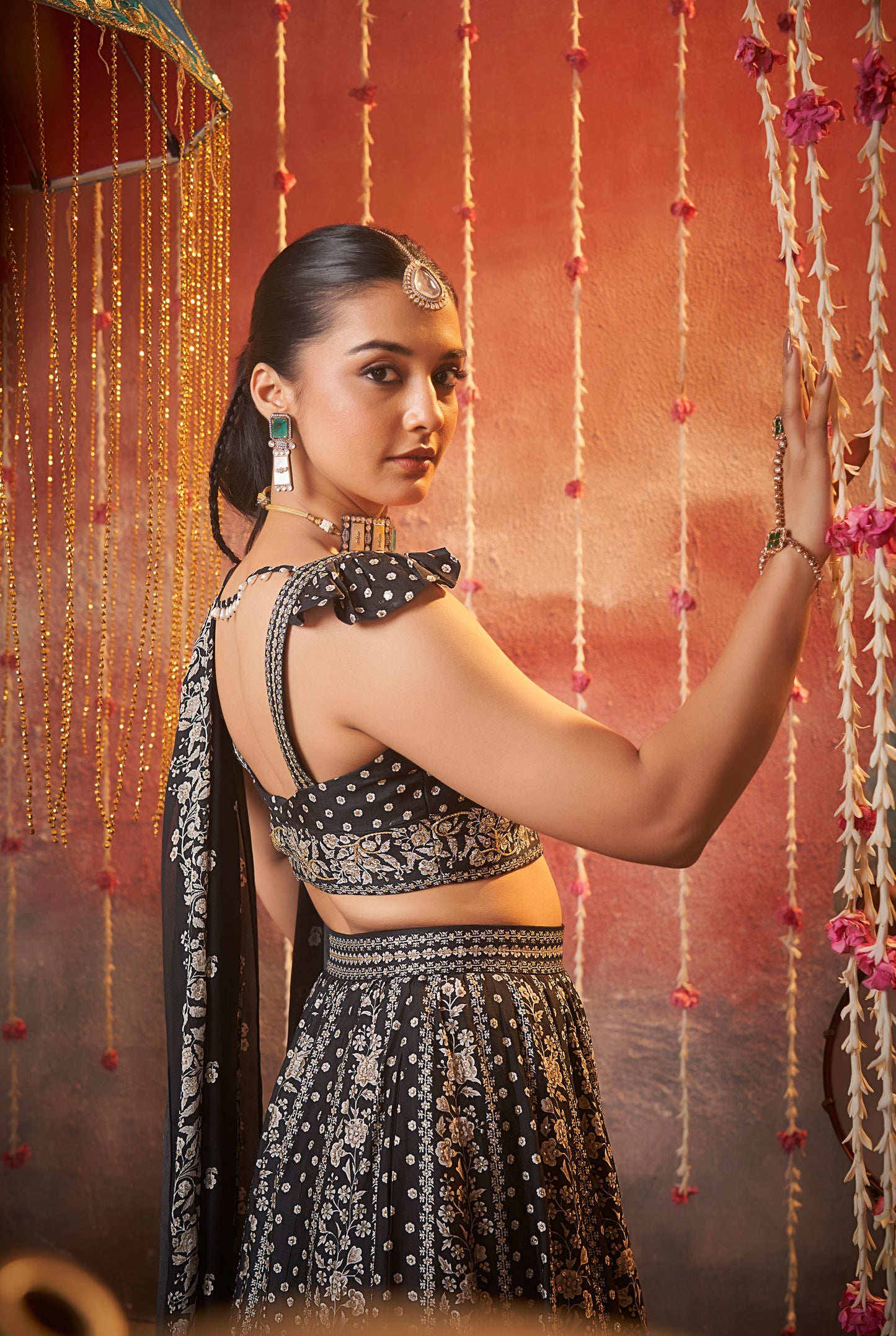 Chamak Black and White Lehenga Choli Set