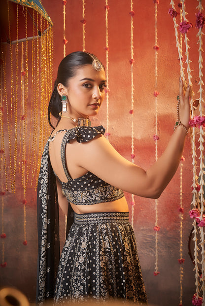 Chamak Black and White Lehenga Choli Set