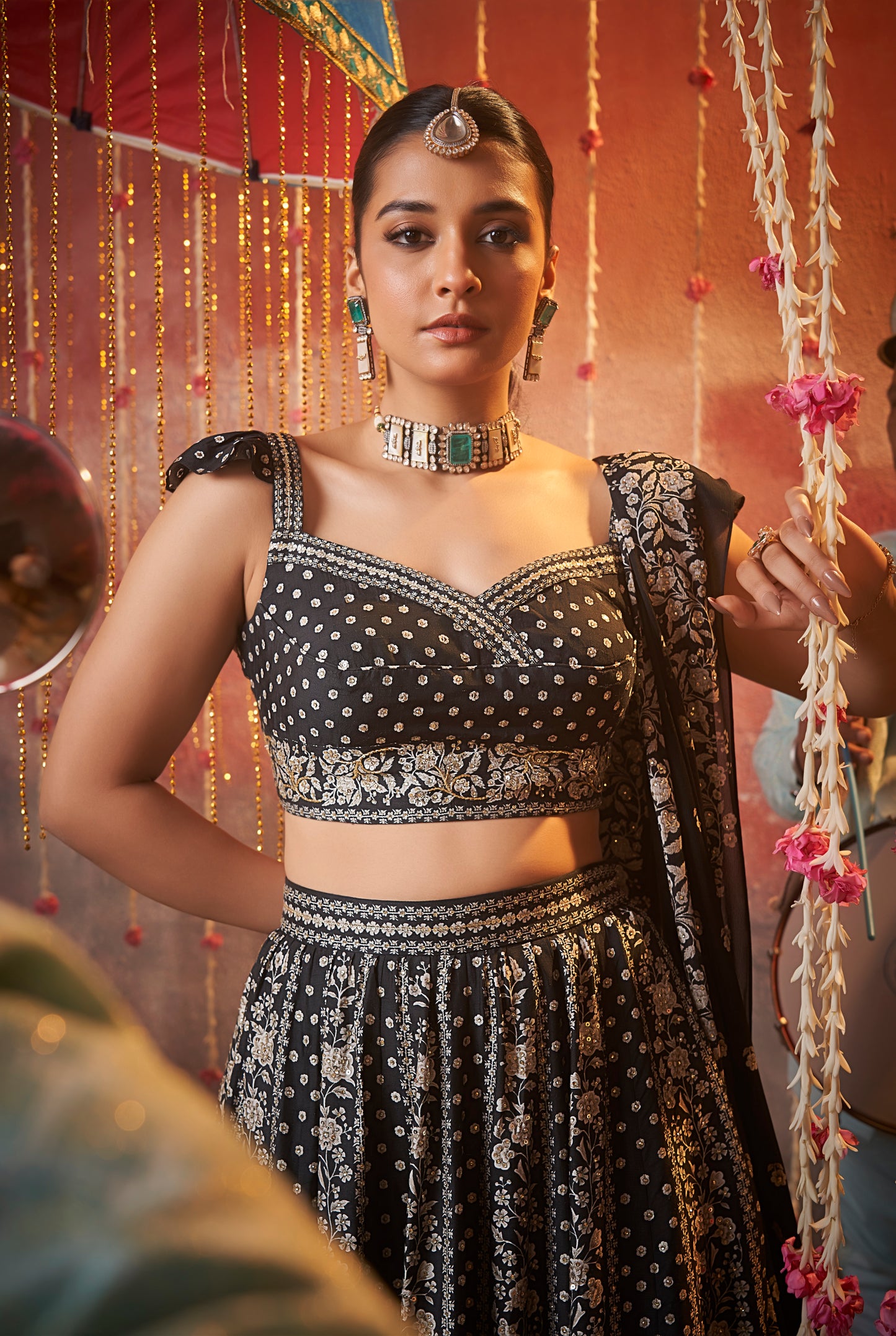 Chamak Black and White Lehenga Choli Set