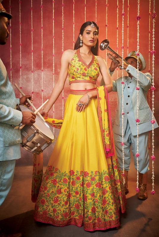 Latkan Lemon Yellow Lehenga Choli Set