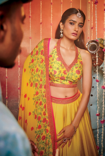 Latkan Lemon Yellow Lehenga Choli Set