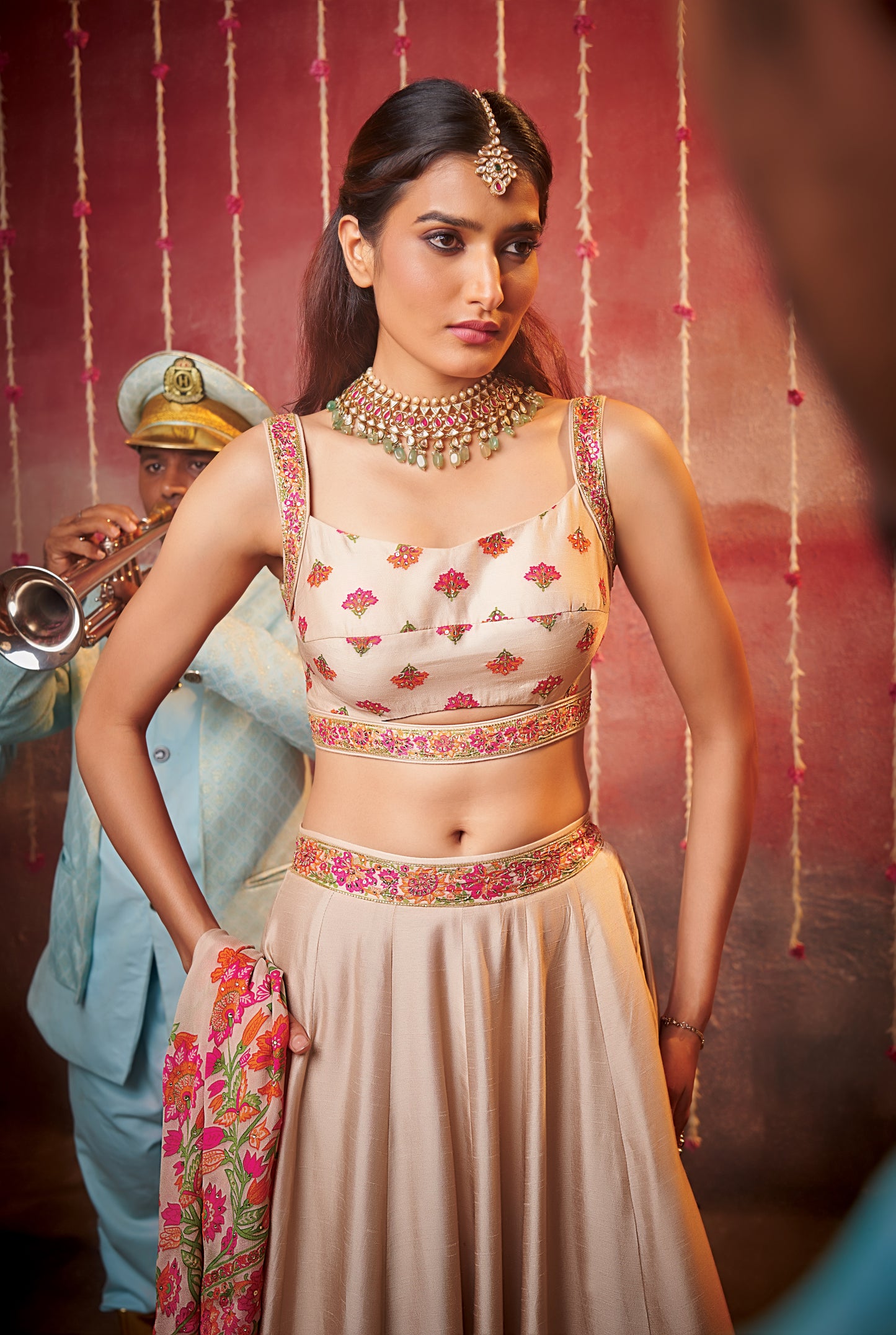 Mehfil Beige Lehenga Choli Set