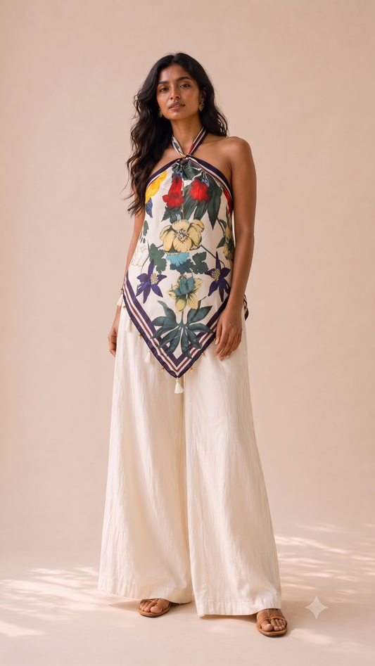 Soft Glow Tie-Up Scarf Top