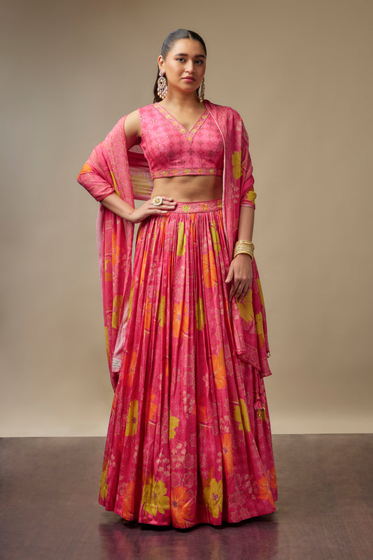Baajna Pink Lehenga Choli Set
