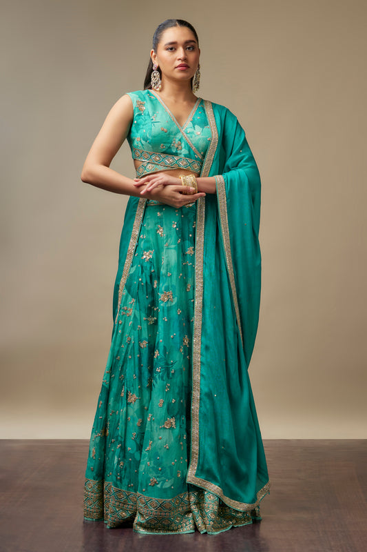 Rangreez Turk Blue Lehenga Choli Set