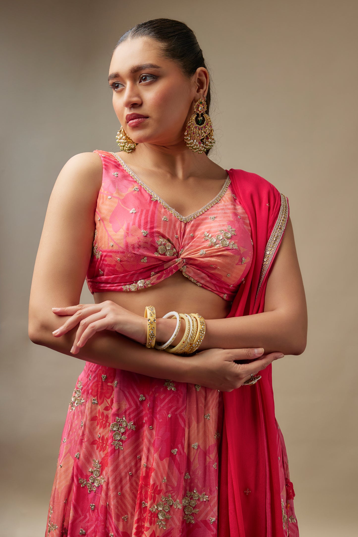 Thumka Carrot Lehenga Choli Set