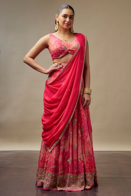 Thumka Carrot Lehenga Choli Set